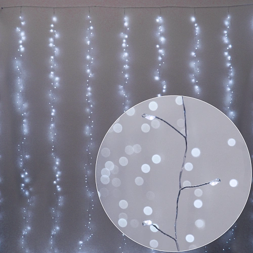 Гирлянда для дома ЗАНАВЕС 3м*3м 900 ламп LED "Мишура", IP-20, 8 режимов. Белый (возможность соединения)
