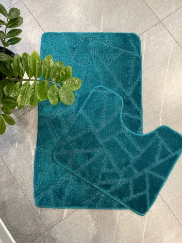 Комплект ковриков для ванной и туалета My Crystal ГЕОМЕТРИЯ Мозайка 60*100 и 50*60 изумрудный