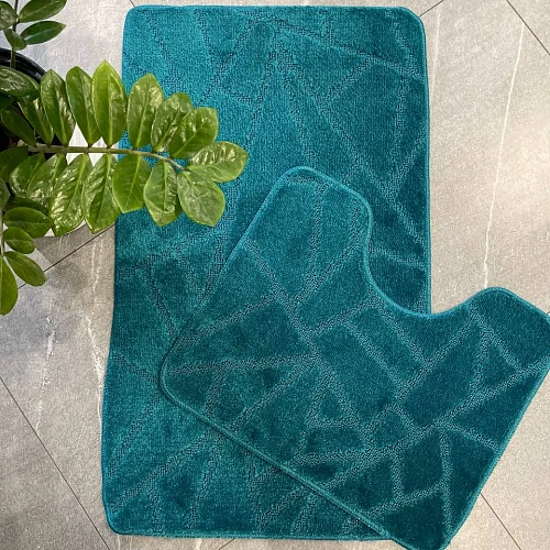 Комплект ковриков для ванной и туалета My Crystal ГЕОМЕТРИЯ Мозайка 50*80 и 40*50 изумрудный