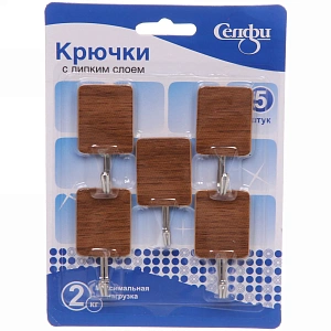 Крючки в наборе 5шт на липком слое "ИДЕЯДОМА", форма прямоугольник, принт тёмное дерево, нагрузка 2кг