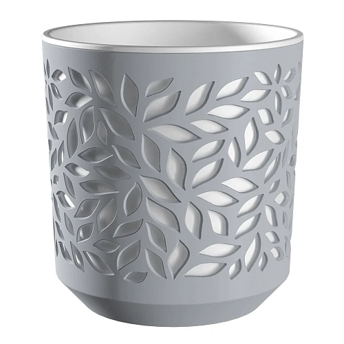Кашпо для цветов пластиковое 1,25л d-16,2см "Leaves" Серый/Белый