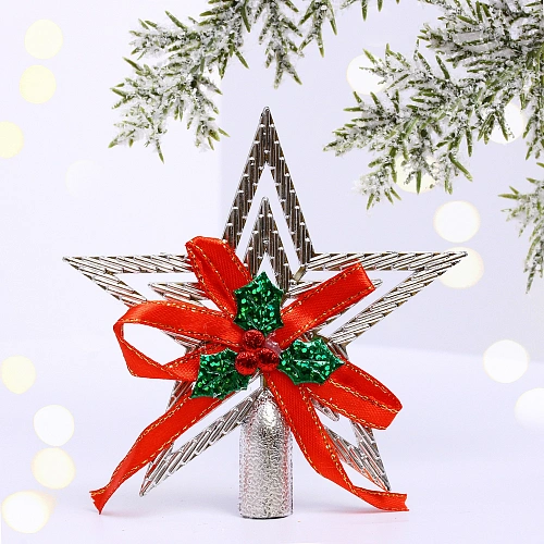 Звезда на ёлку "Классика" с бантом 9,5 см, Серебро