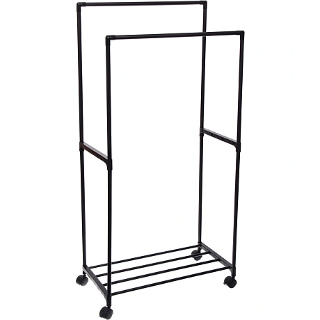 Вешалка гардеробная напольная на колёсах с блокировкой двойная "ПЕРФЕКТХАУС", цвет черный, нагрузка до 15 кг, 57.5*30*115см