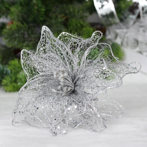 Украшение новогоднее "Пуансеттия - Лунная ночь" 26 см, Серебро