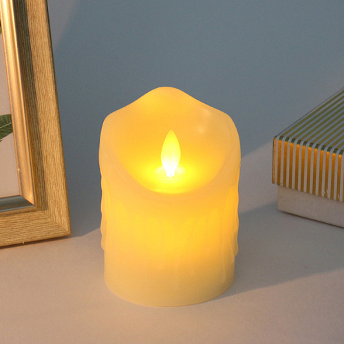 Сувенир с подсветкой "Свеча восковая - Небесная" 7,5*10 см - облита воском (работает от батареек 3 ААА)