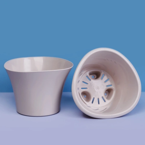 Кашпо для цветов пластиковое 0,6л d-13см "Лагуна" со вставкой льняной 