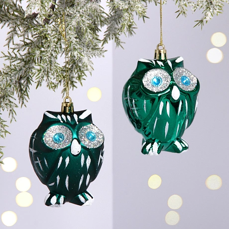 Елочные игрушки "Brilliant Owl" 8 см (набор 2 шт), Изумруд