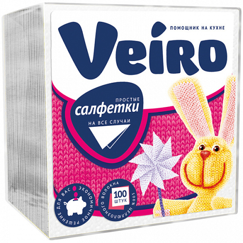 Салфетки бумажные 24*24 LINIA VEIRO 1 сл., 100л, белые