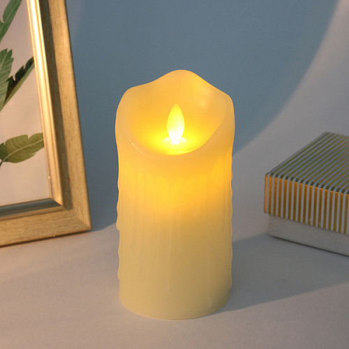 Сувенир с подсветкой "Свеча восковая - Небесная" 7,5*15 см - облита воском (работает от батареек 3 ААА)