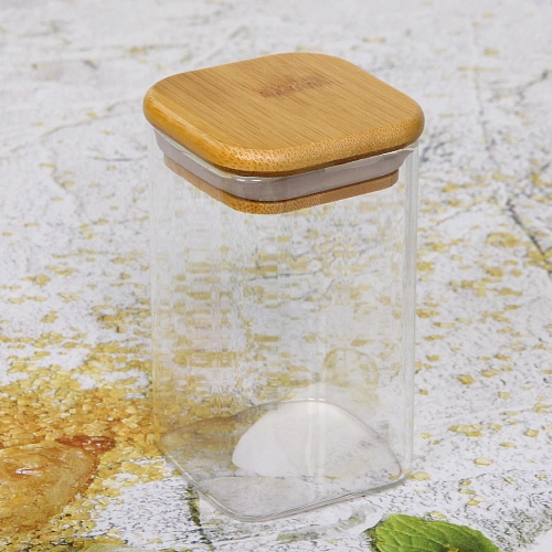 Банка для продуктов стеклянная 250мл Хай-Тек с бамбуковой крышкой, квадратная 610см_4