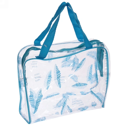 Косметичка прозрачная "Adventure - Feathers", перышки, цвет синий, 16*24*9см✦