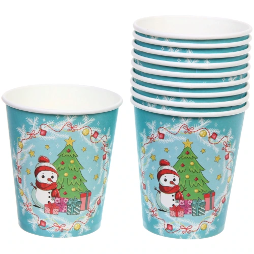Стакан бумажный 0,2л в наборе 10 шт "Снеговичок с подарками"