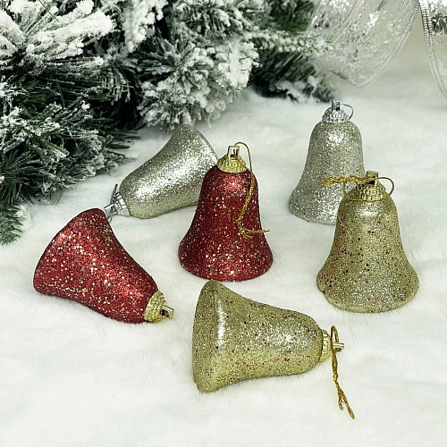 Набор украшений PRIME "Колокольный звон" 6*4.5 см (набор 6 шт), Красный,золото, серебро