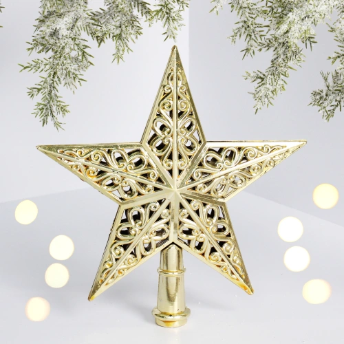 Звезда на ёлку 20 см "Зимний узор" золото