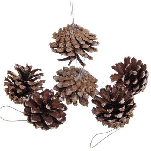 Украшение новогоднее "Шишки с белым инеем" 5,5 см (набор 6 шт)