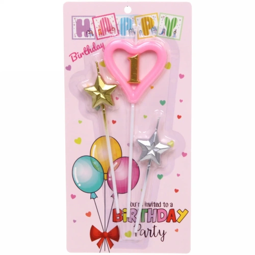 Свечи для торта Цифра Звёздный праздник "1", розовый