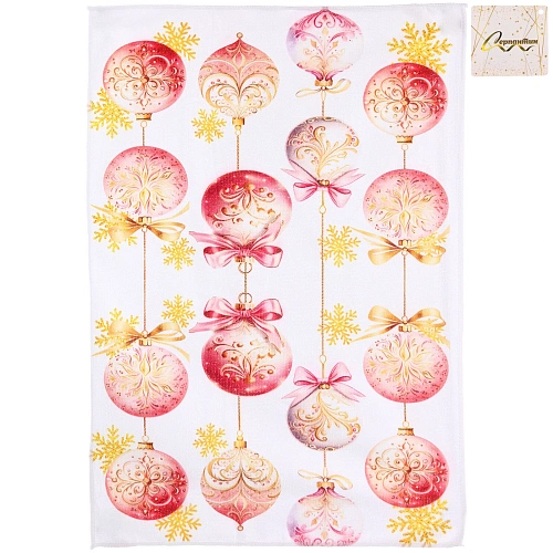Полотенце кухонное "PinkMagic - Ёлочные шарики" 40*57 см, микрофибра 200 гр/м2