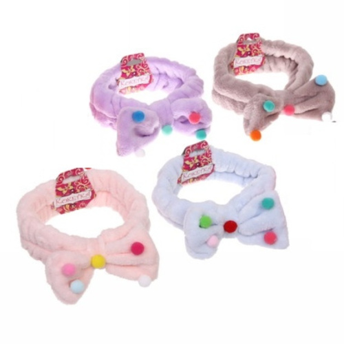 Повязка на голову "Кокетка - Милый Бант", цвет голубой, сиреневый, бежевый и розовый, 17,5*5см (упаковка белый ZIP пакет) 