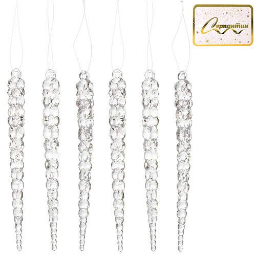 Подвеска Хрустальная сосулька 15 см (набор 6 шт)_4