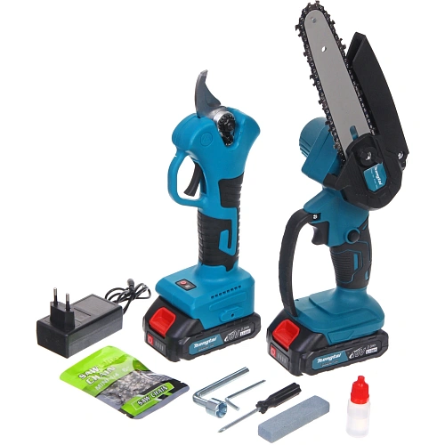 Набор пила цепная+секатор аккумуляторные Mengtai (18В, 2,0Ач Li-ion аккум. 2шт, ЗУ 2 цепочки) MGT-4K