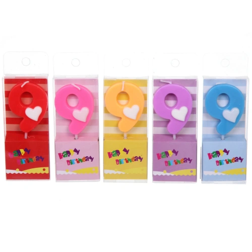 Свеча для торта Цифра Сердечко "9" 9 см, микс цветов