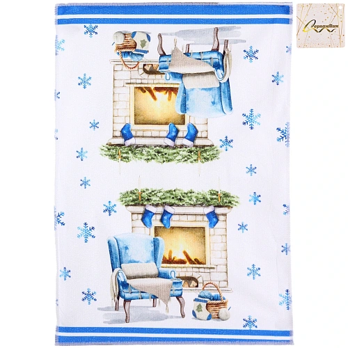 Полотенце кухонное "Winter - Камин" 40*57 см, микрофибра 200 гр/м2