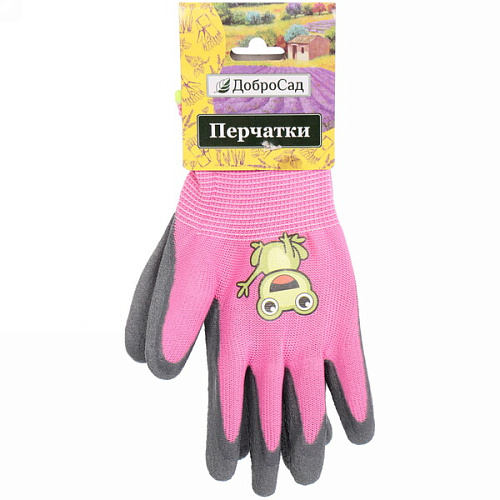 Перчатки нейлоновые детские Little gardener-Лягушонок с полиуретановым покрытием полуоблитые, розовые S р-р ДоброСад_7