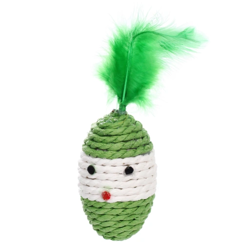 Игрушка - мячик для кошек "ИГРУЛИК", с перышками, цвет зеленый, 16,5*8*4,5см