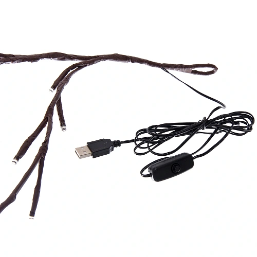 Гирлянда для дома Ветка 2,3 м, 144 лампы LED, коричнпровод, постсвечение, USB, IP-20, Теплый белый_9