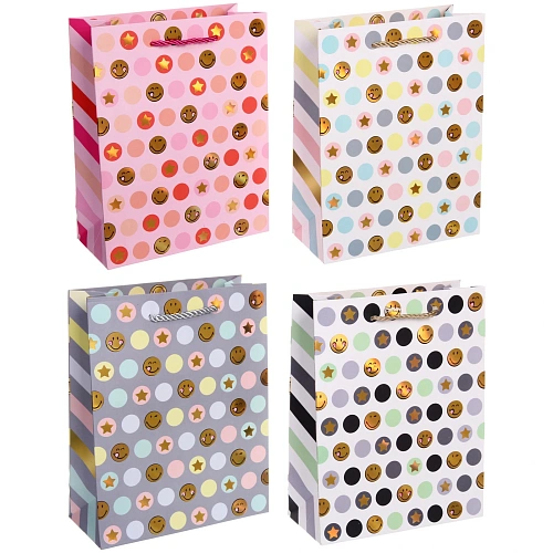 Пакет подарочный "Смешные смайлы" 18*23*8 см, микс