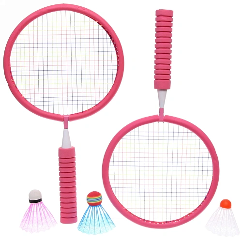 Бадминтон в наборе K-707 6 предметов 2 металлические ракетки 43 см,3 волана, чехол (розовый)_4