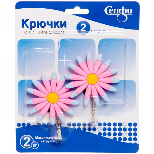 Крючки в наборе 2шт на липком слое "ИДЕЯДОМА", цветочки, нагрузка 2кг