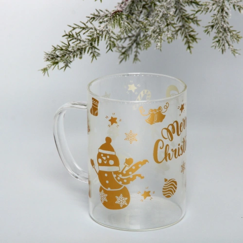 Кружка стеклянная 450мл "Фантазия зимы", микс рисунков