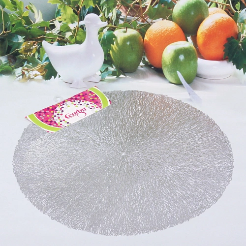 Салфетка плетеная 38см Паутинка серебро_3