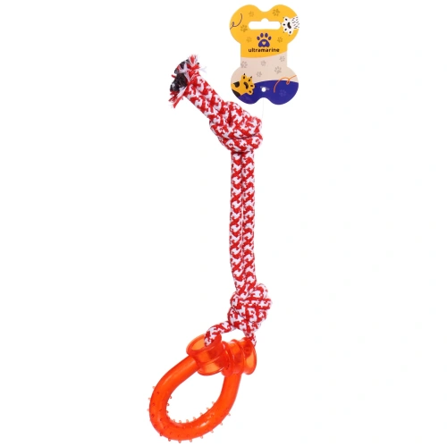 Игрушка - канат для собак мелких и средних пород "НЕСКУЧАЙКА", цвет красный, 37см / 110гр (лейбл)