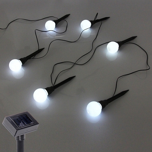 Гирлянда для улицы Светящийся шар 35 м 6 ламп LED (d=5 см) чёрнпров, 1 реж,IP-54, Белый (солнечная батарея)_4
