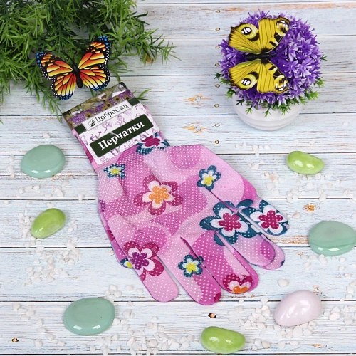 Перчатки нейлоновые с ПВХ точкой Лайт-Цветение 8 р-р ДоброСад_3