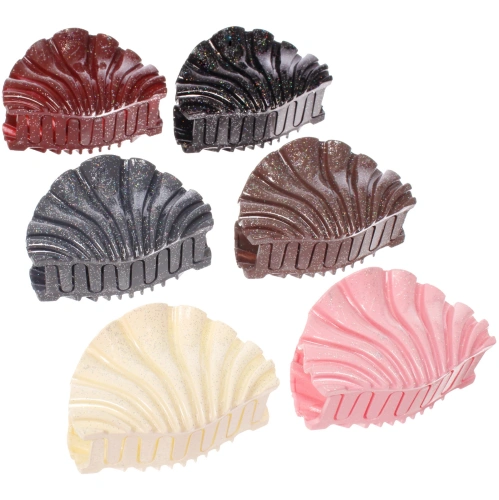 Заколка - краб для волос "AKS - MANTANA", микс 6 цветов, ракушка, 8*5см 