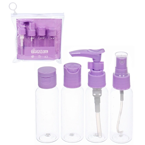 Флаконы дорожные в косметичке 4шт "COMFORT", цвет фиолетовый, (40*4мл)✦