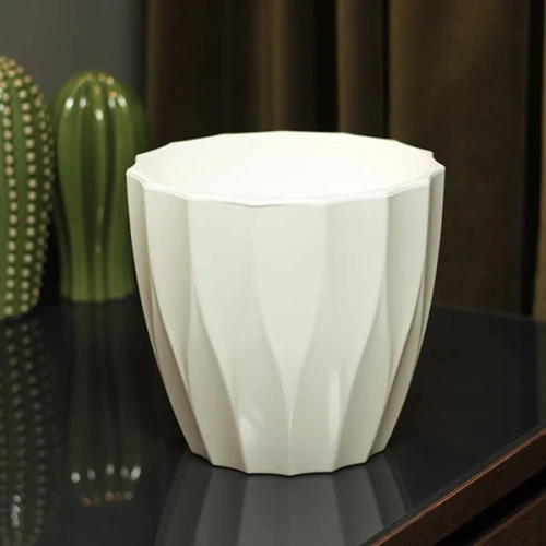 Кашпо для цветов пластиковое 1,9л d-16см "Флюте со вставкой белый