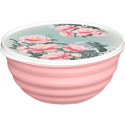 Миска "Latina" 3,2л с крышкой с декором "Сад пионов" (розовый) 223152408/04