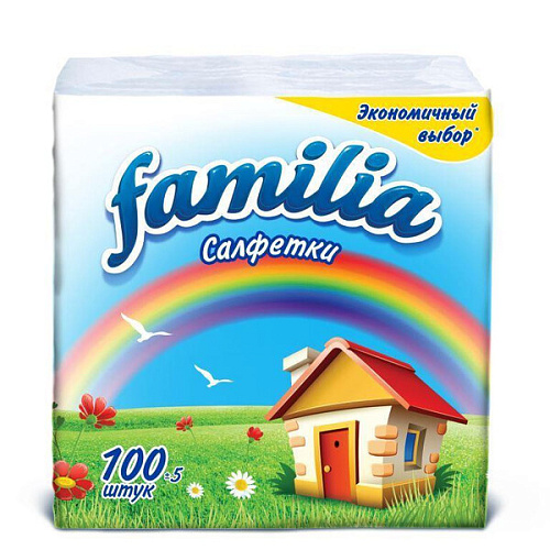 Салфетки бумажные 24*23 FAMILIA 24*23см, 1 сл., 100л, белые