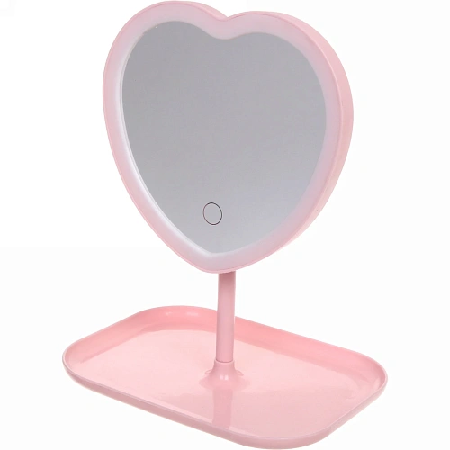 Зеркало настольное с подсветкой на подставке "Mary Touch - Heart", цвет розовый, USB, 20*29см