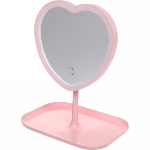 Зеркало настольное с подсветкой на подставке "Mary Touch - Heart", цвет розовый, USB, 20*29см
