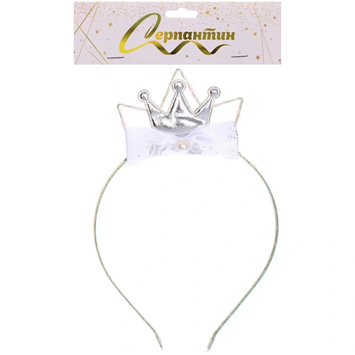 Ободок Королевский бант 18 см, Серебро_3