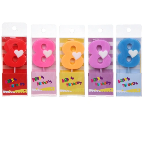 Свеча для торта Цифра Сердечко "8" 9 см, микс цветов