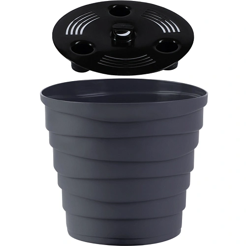 Кашпо для цветов пластиковое 0,9л d-13,2см Бархан Антрацит_2