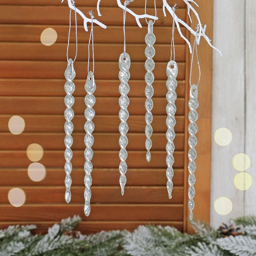 Подвеска "Волшебная сосулька" 13 см (набор 6 шт), Серебро
