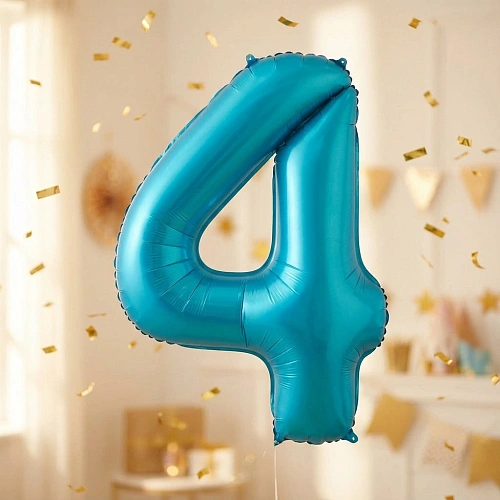 Шар фольгированный 32'/81см "Цифра "4" (голубой)