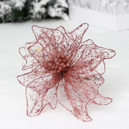 Украшение новогоднее "Пуансеттия - Лунная ночь" 26 см, Розовое золото